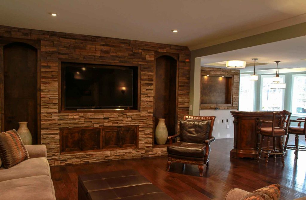 Basement with new accent wall