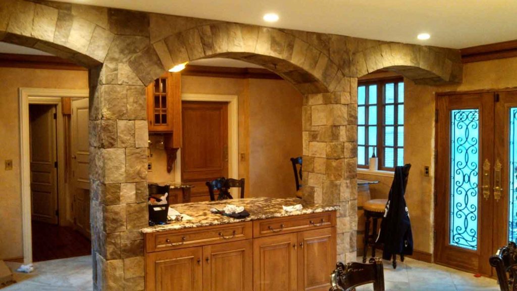Granite breakfast bar in newly remodeled kitchen