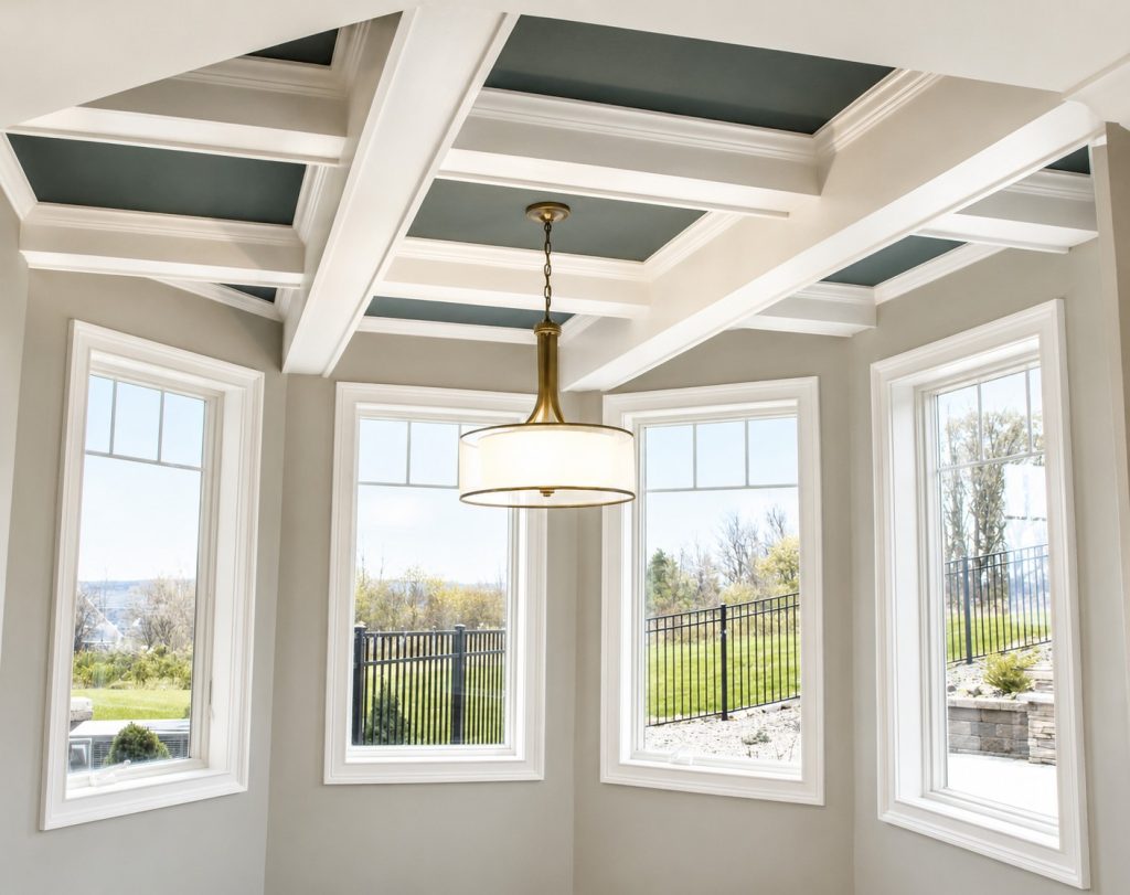 Large windows and new decorative light fixture installed in walk-out basement